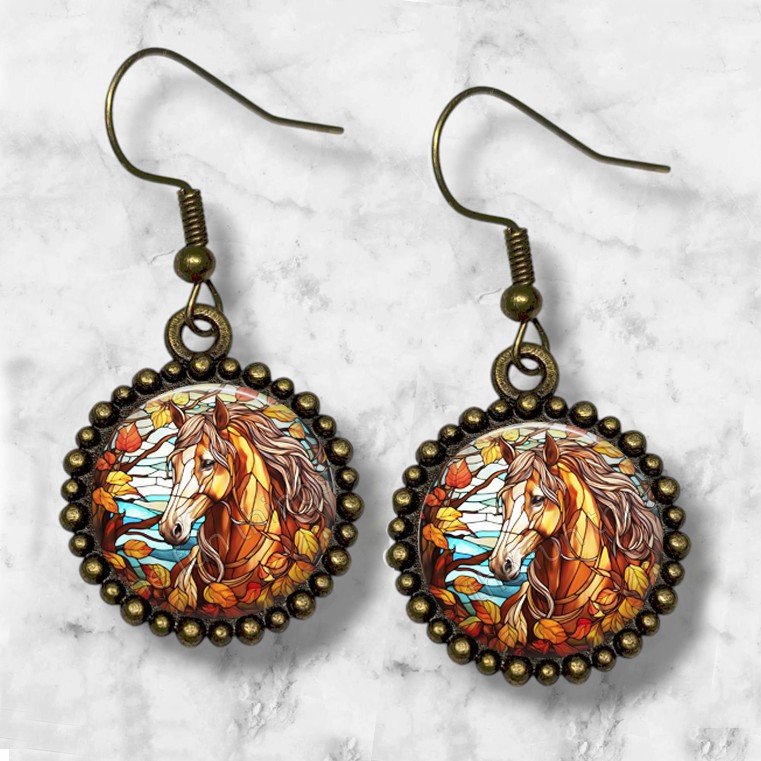 Brown Horse Earrings 20mm Bronze Dangle Handcrafted Equestrian Jewelry Gift