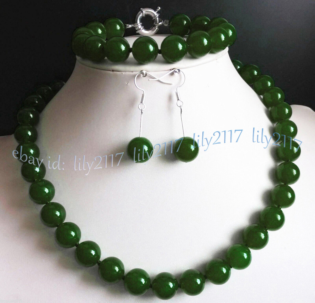 Natural 8/10/12mm Dark Green Jade Gems Round Beads Necklace Bracelet Earrings