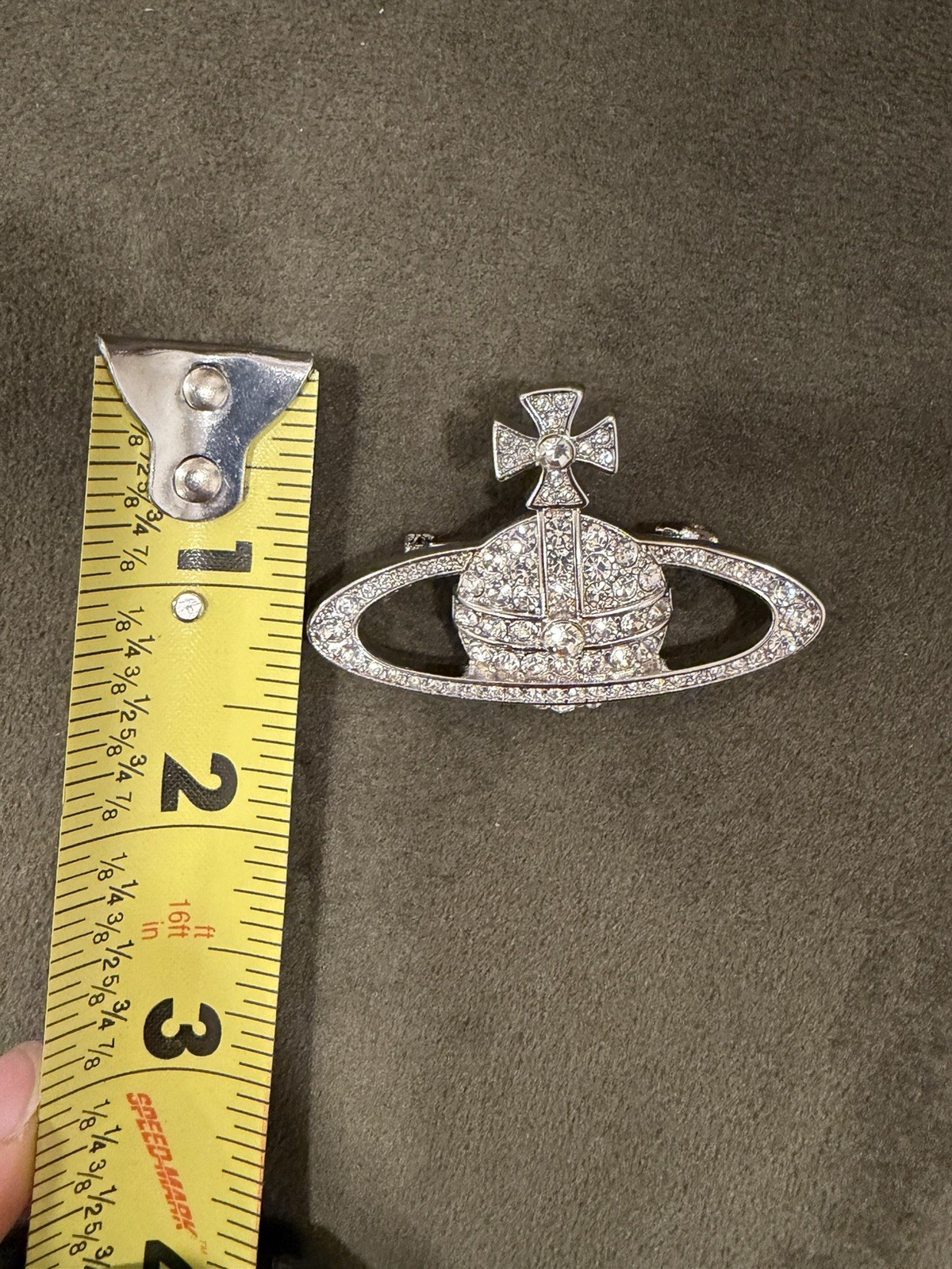 Vivienne Westwood Crystal Orb Brooch Pin Silver Tone Rhinestone Authentic 2”