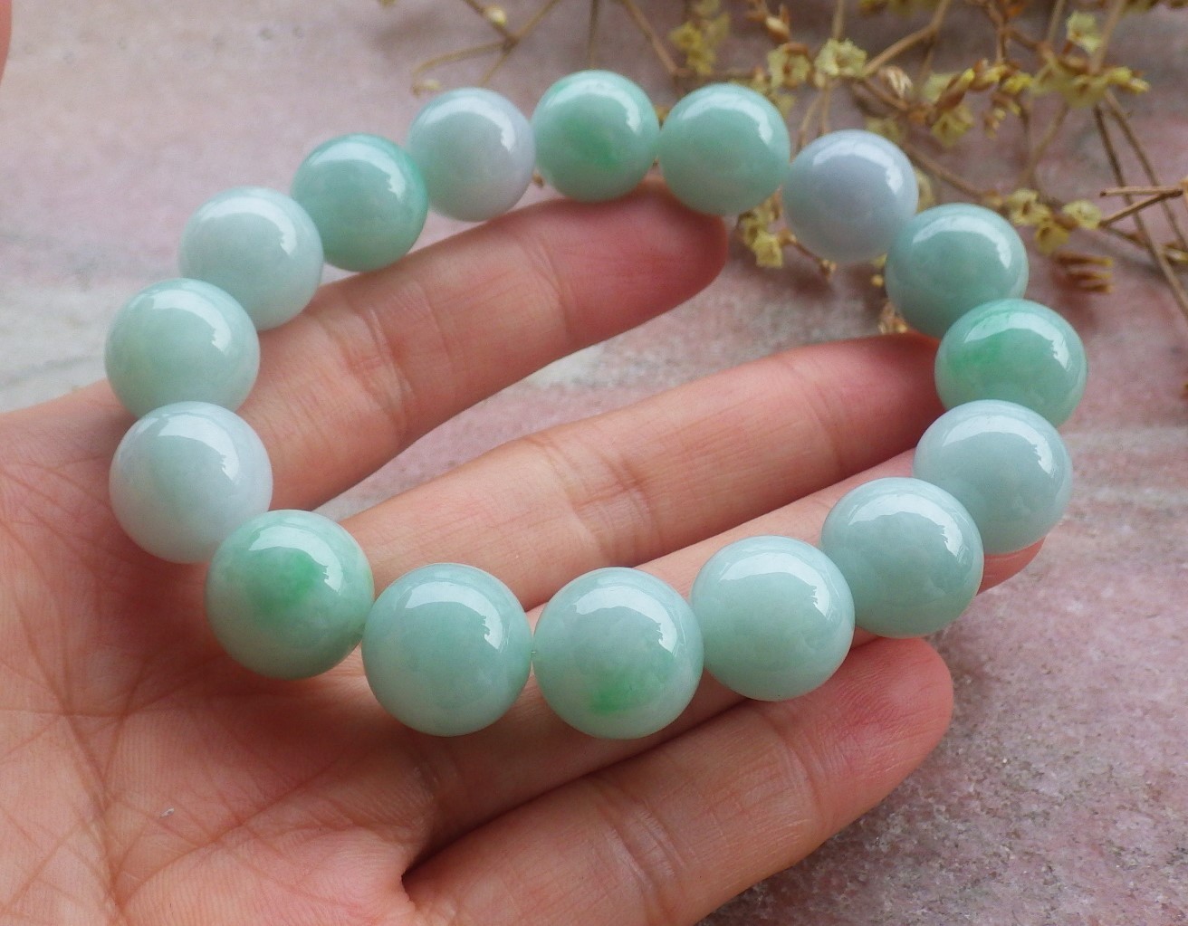 Video Certified Green Natural A JADE Jadeite Beads Bangle Bracelet 13 mm 734367