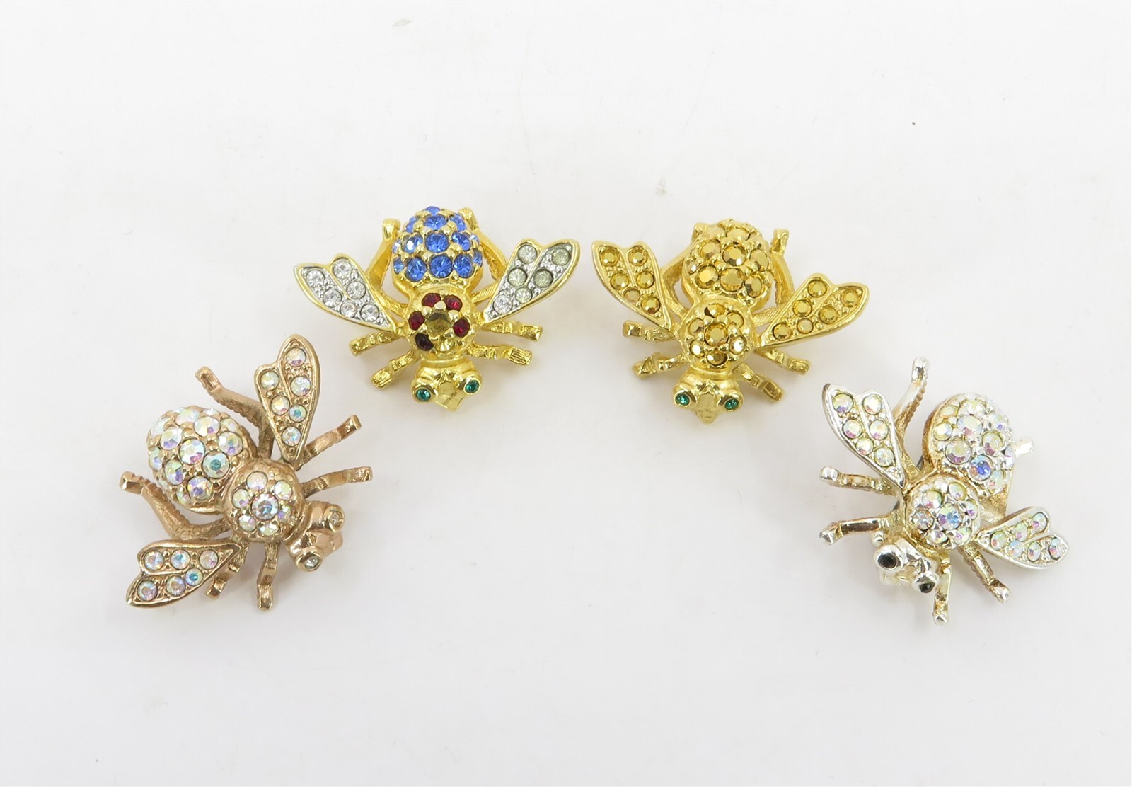 Joan Rivers Classic Collection Set of 4 Varied Rhinestone Crystals Bee Pins Gold