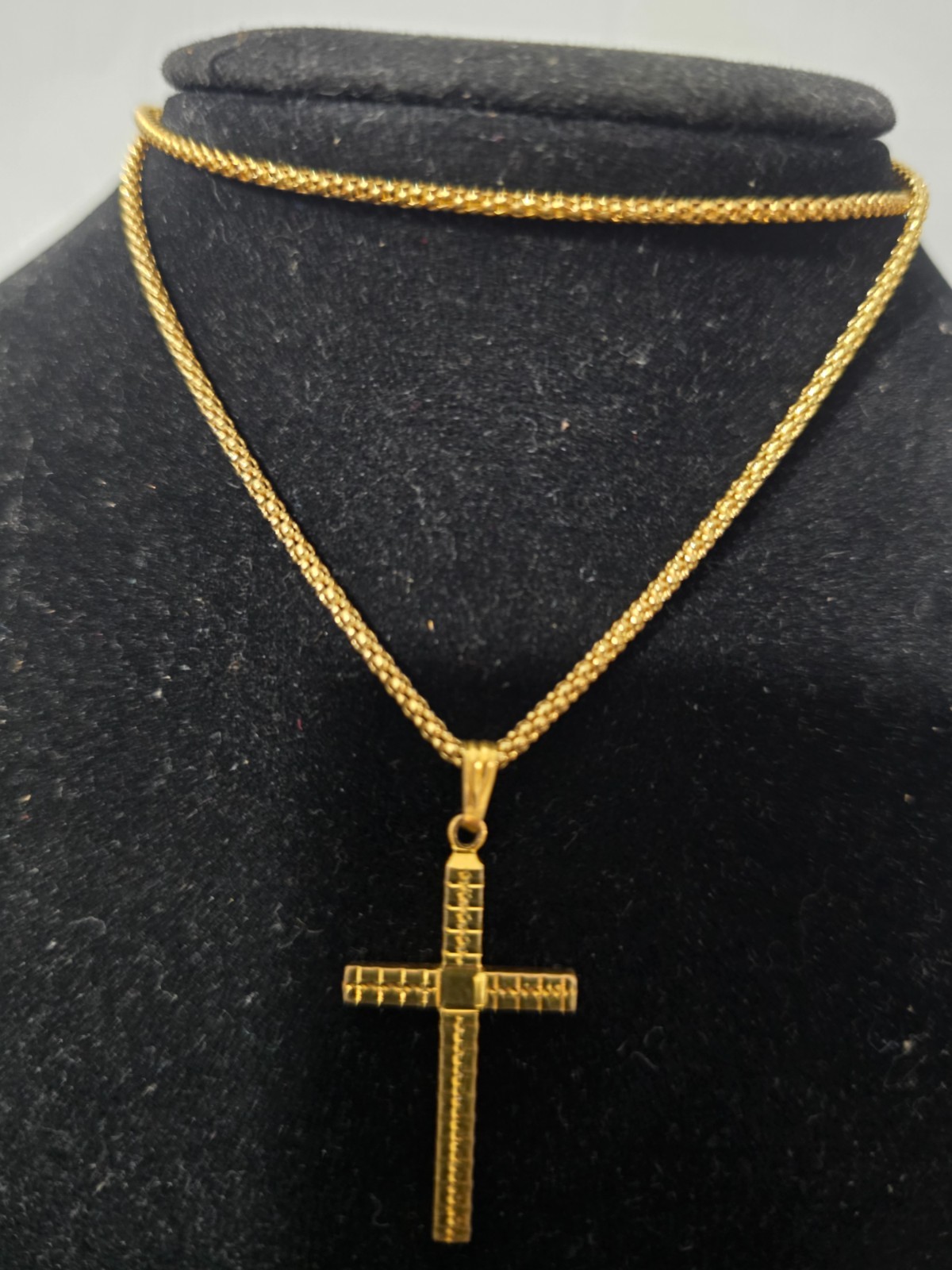 Vintage Stamped HFB 1/20 12k GF Crucifix Cross Pendant W/ 925 chain 20″