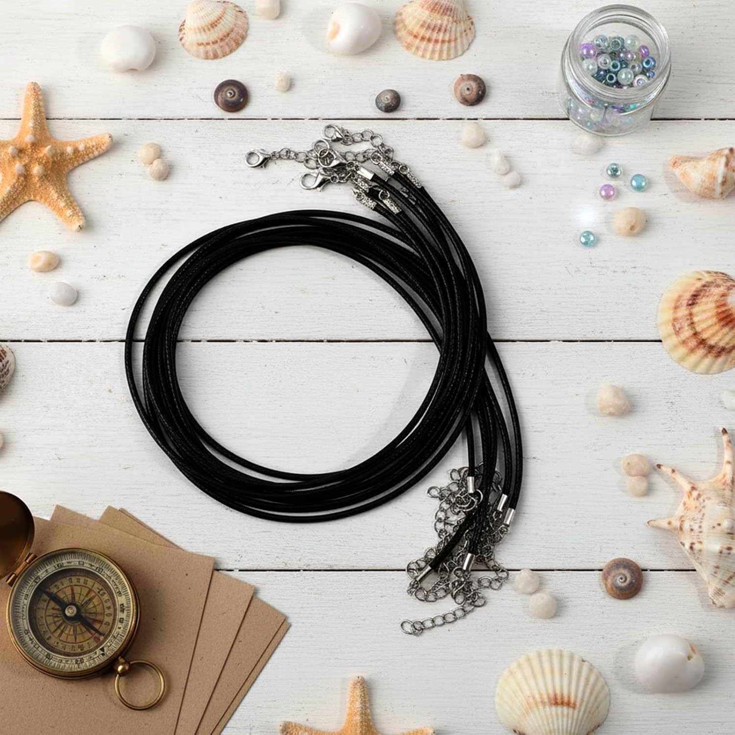 Black Leather Waxed Rope Cord Necklace Clasp 30PCS Leather Cord Necklace Set
