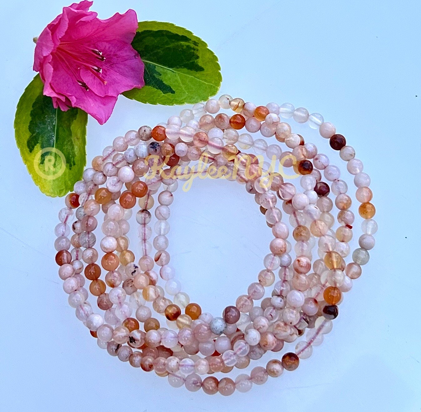 Wholesale Lot 6 Pcs Natural Flower Agate 4mm 7.5” Crystal Stretch Bracelet