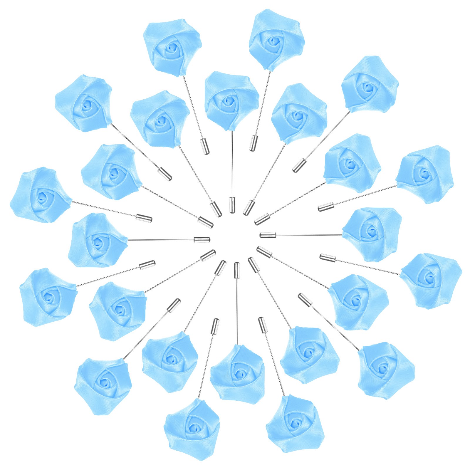 24-Pack Rose Boutonnieres Pin Flower for Pins Lapel Men [Light Blue]