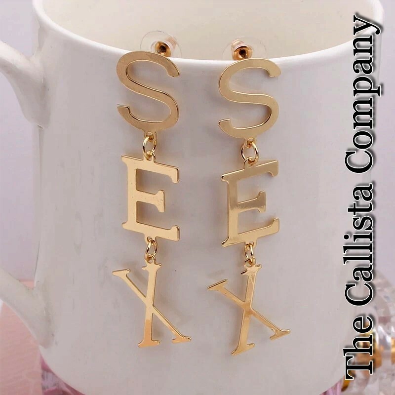 THE CALLISTA COMPANY, FASHION “SEX” DANGLE EARRINGS FOR WOMEN (GOLD or SILVER)