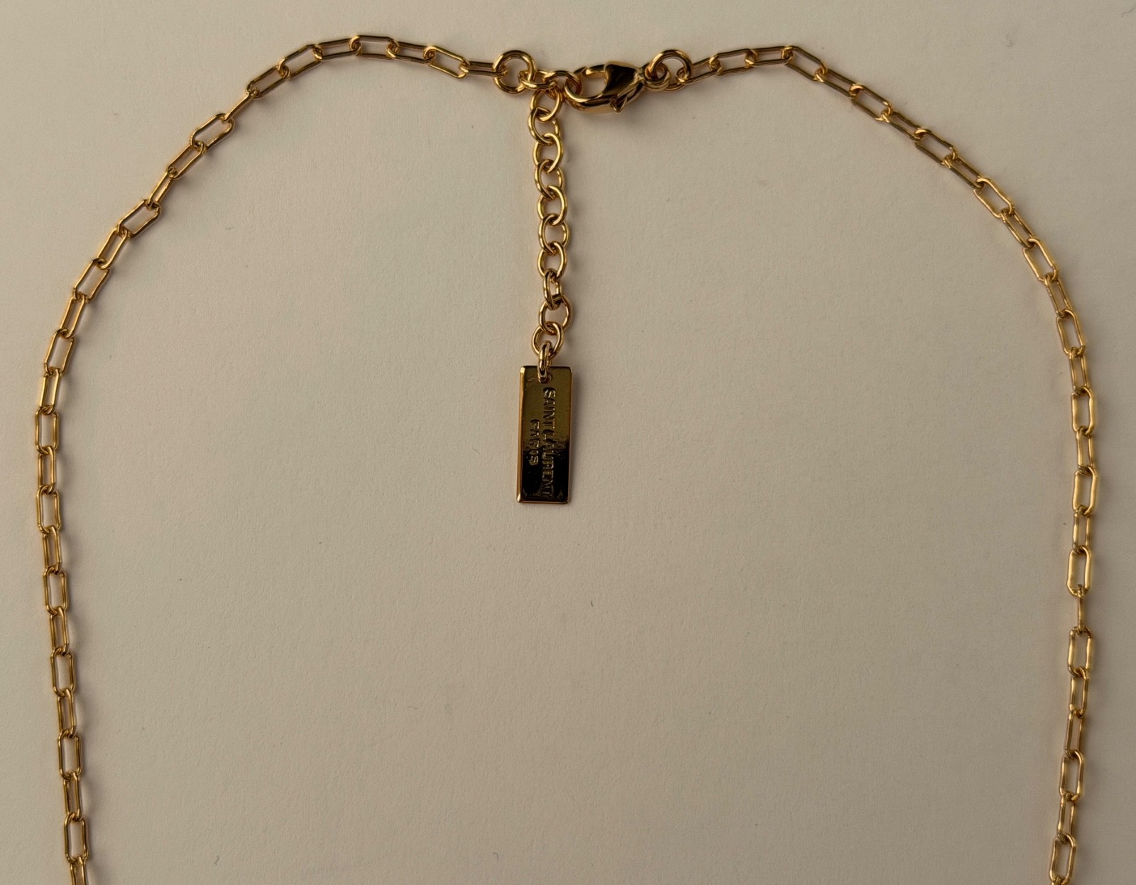 NWT Saint Laurent YSL Rectangular Chain Link Gold Tone Brass Short Necklace $695