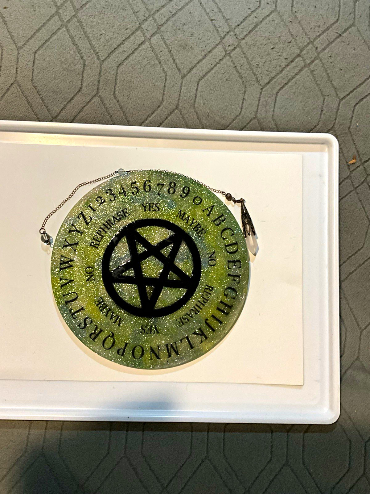 Green/Black Pentagram Spirit Board Round Amulet Pendant Necklace Ball Chain