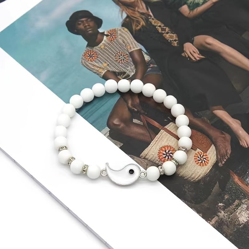 2 Pcs Yin Yang Tai Chi Bracelets, Elegant Vintage Style Beaded Bracelets