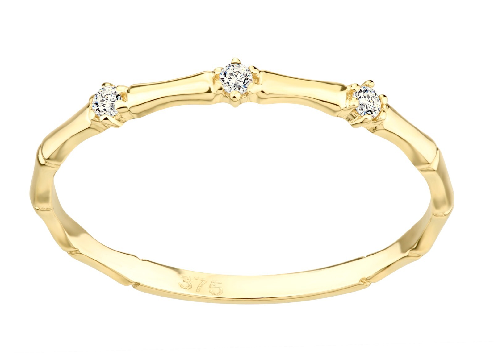 9ct Yellow Gold Simulated Diamond Stone Set Novelty Bone Band Ring size J to S