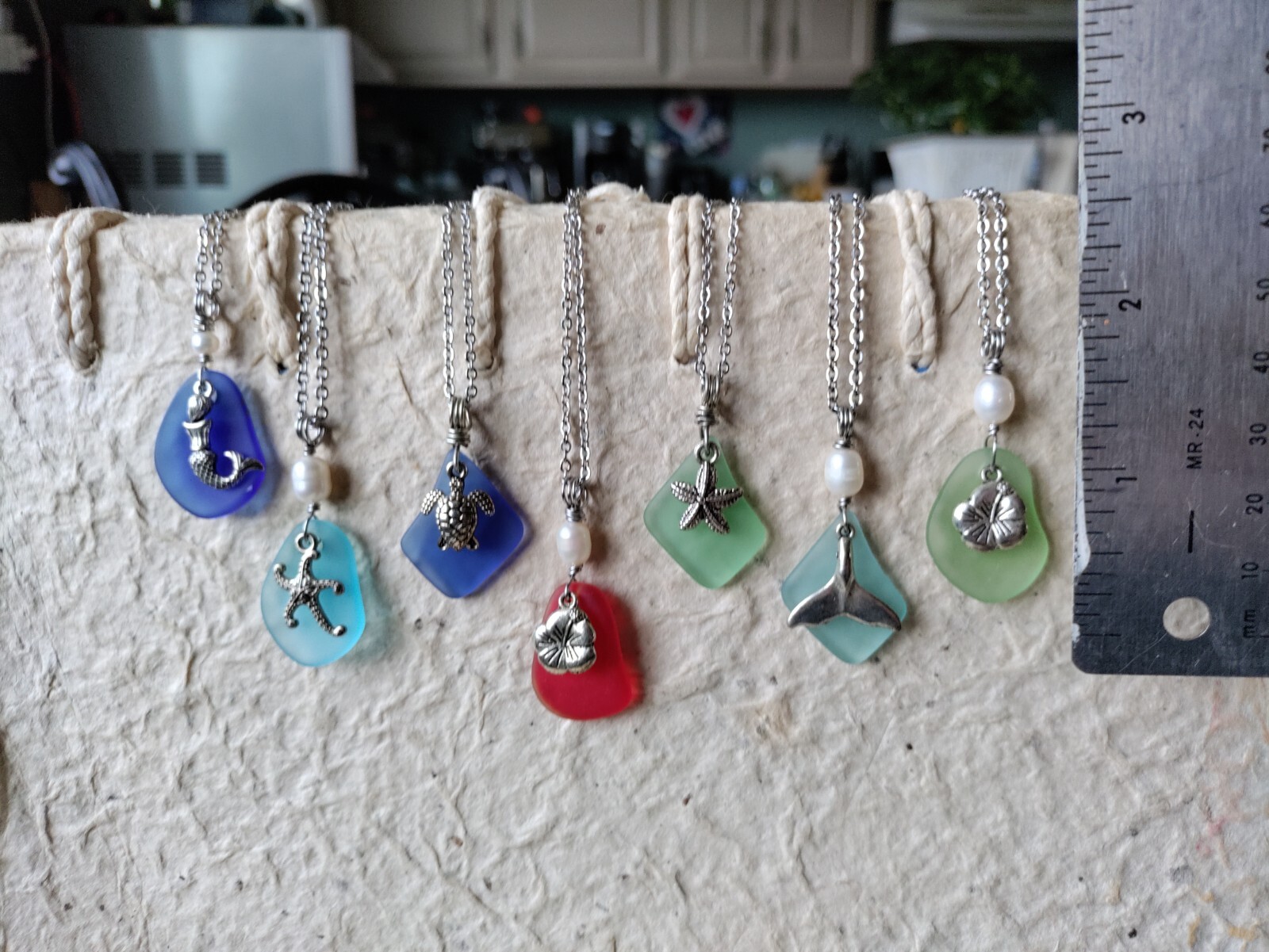 BEACH Necklace Sea Glass Charm Sea Life Ocean Gift for Her Casual Chain Wedding
