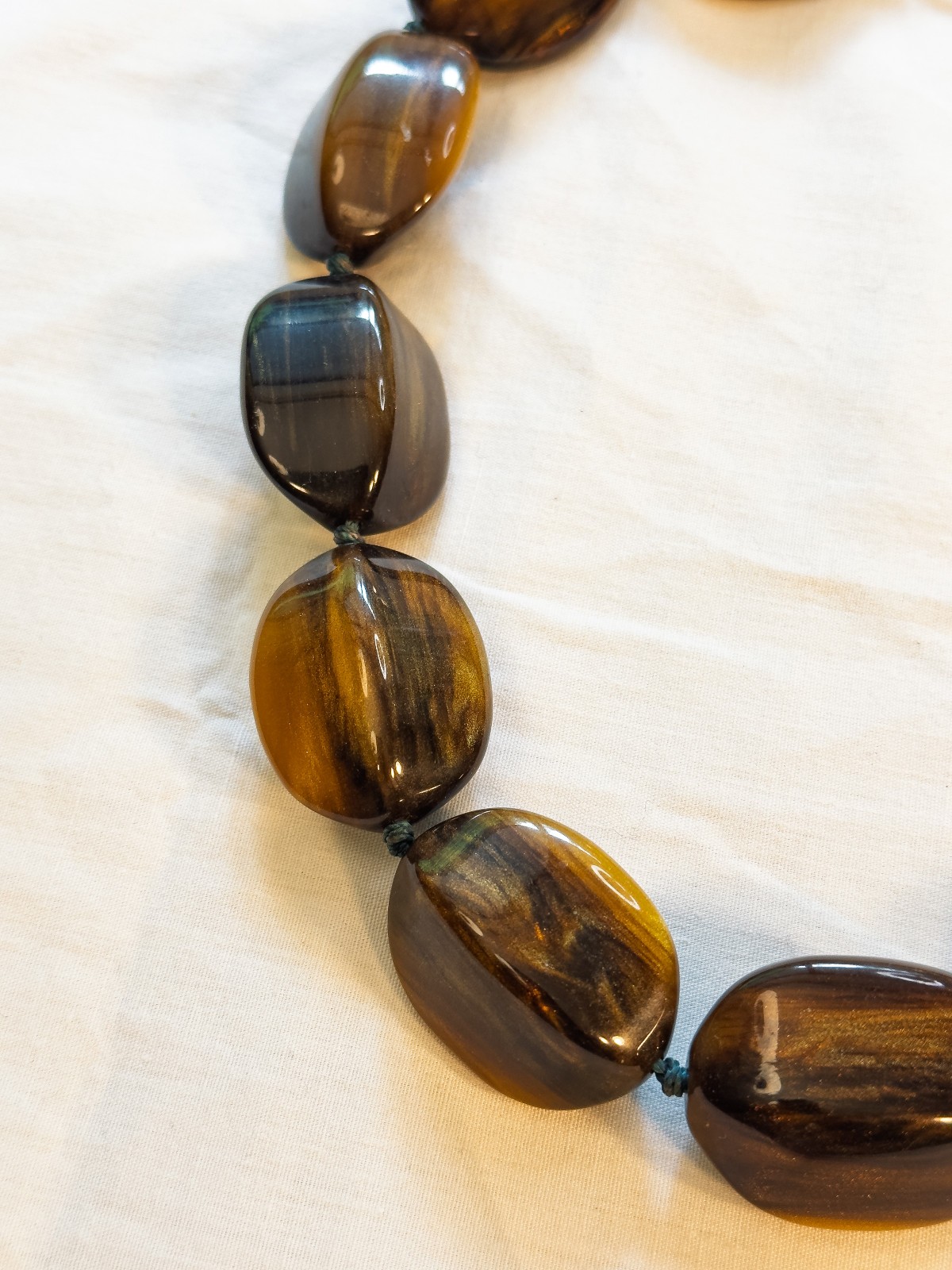 Banana Republic Chunky Tiger’s Eye Lucite Beaded Necklace on Knotted Cord