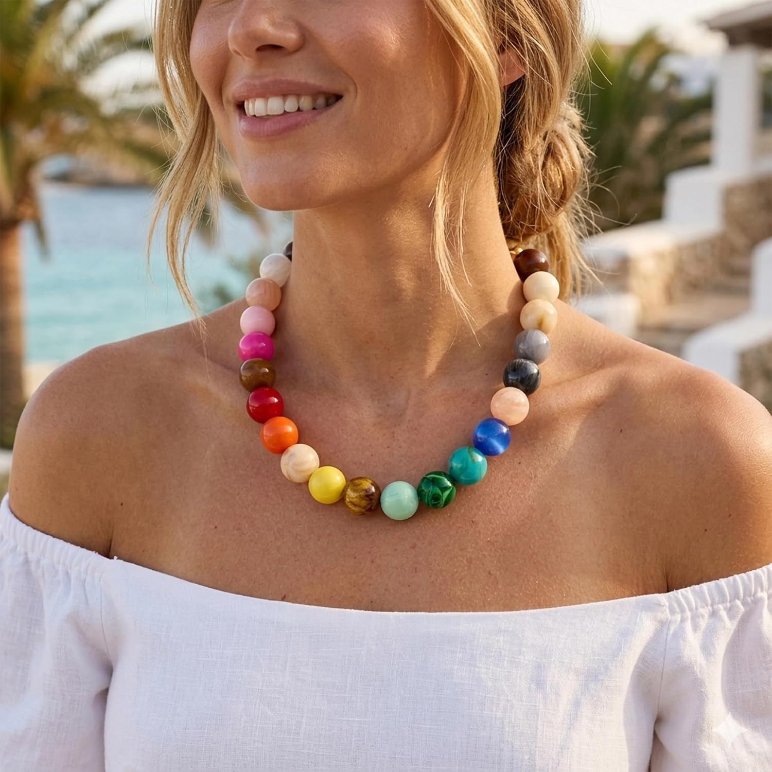 Colorful Chunky Necklaces for Women 20MM Large Oversized Resin Beaded Necklace B