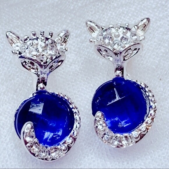 ❣️ Fox Blue Resin Bead Rhinestones Stud Earrings NWT
