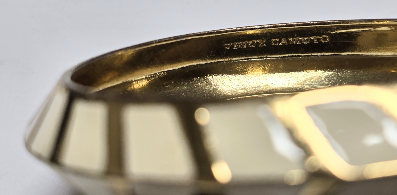 Vince Camuto Gold Tone Ivory Enamel Round Signed Bangle Bracelet