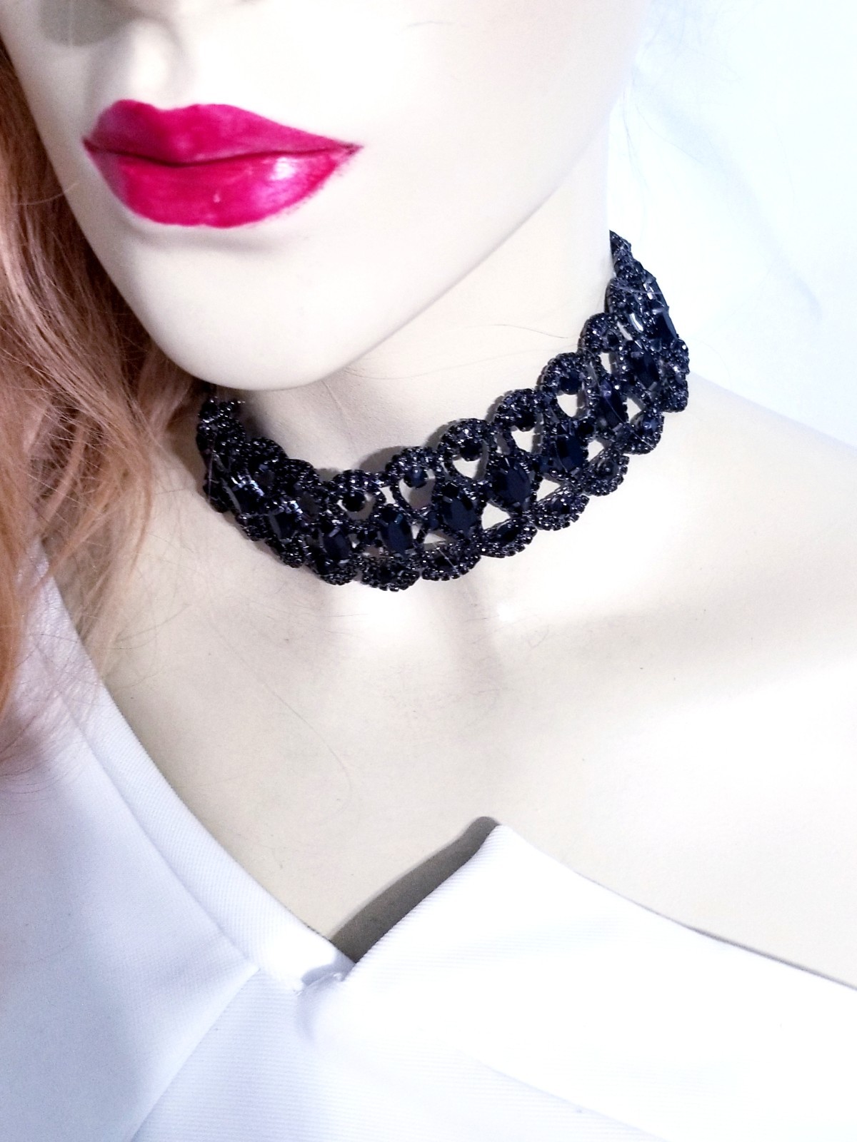 Black Gothic Rhinestone Choker Necklace Collar Prom Pageant Jewelry