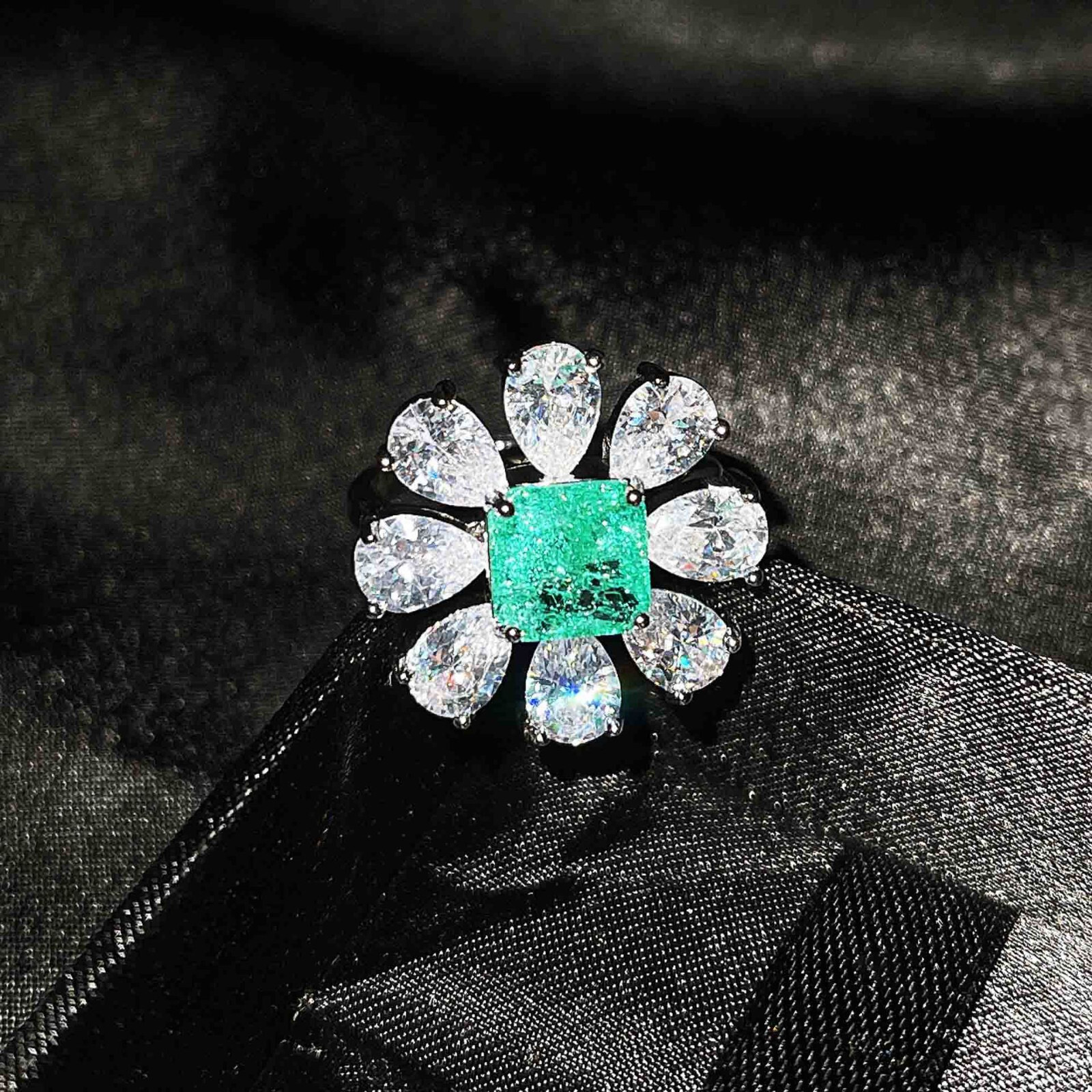 3pc Xmas Jewelry Paraiba Green Tourmaline Gems Women Girl Necklace Earring Rings