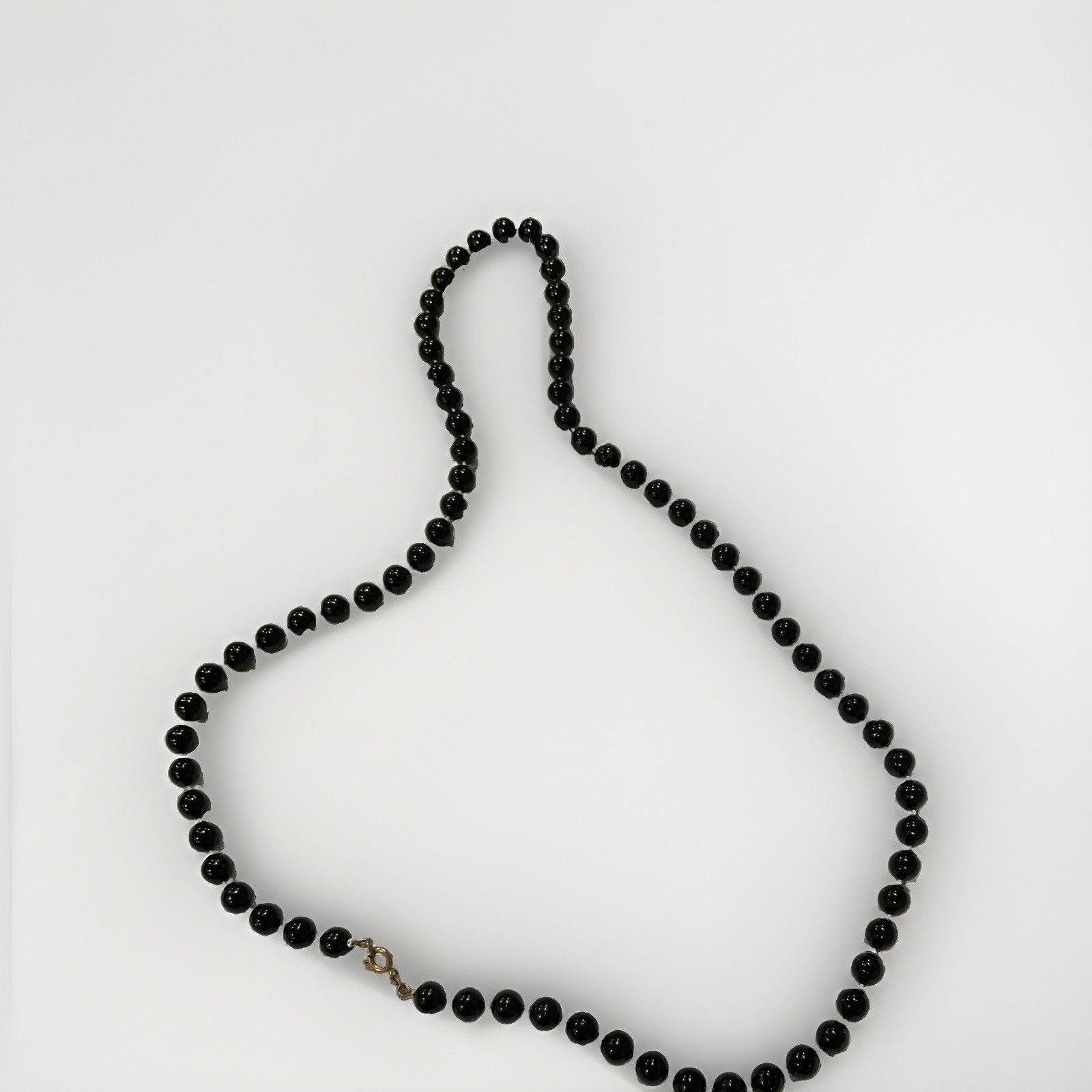 Black Plastic Beaded Necklace Ball/Bead Chain Hook Clasp No Stone