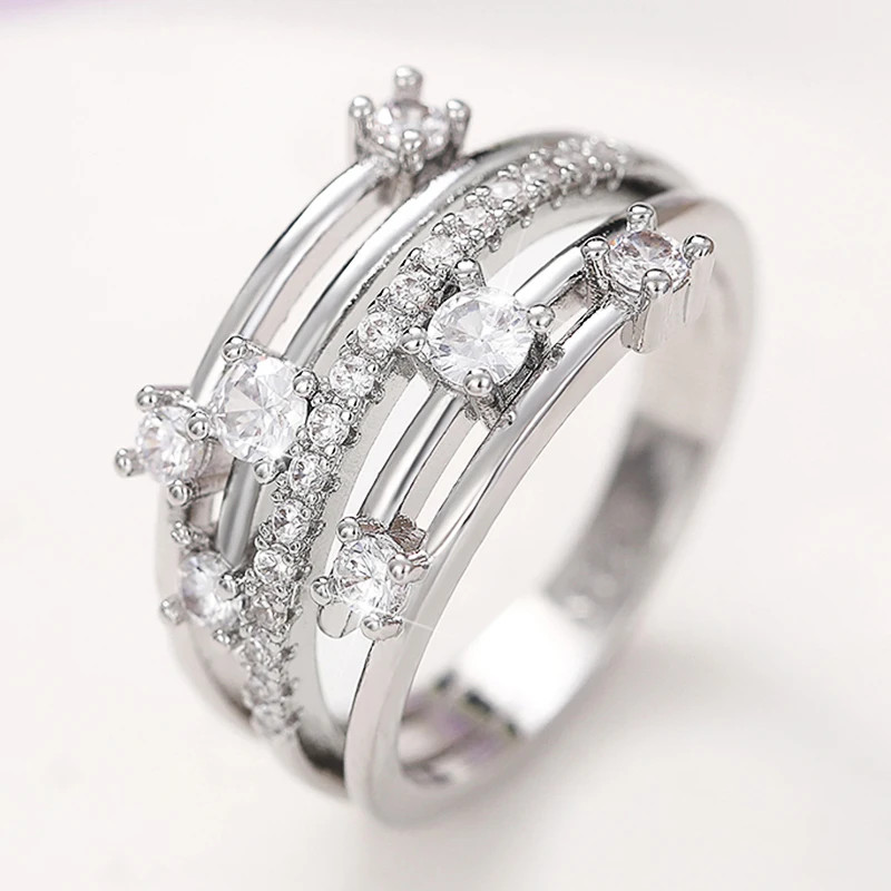 Cocktail Ring Wide Twist Gold Color Prong Setting Geometric Women Jewelry