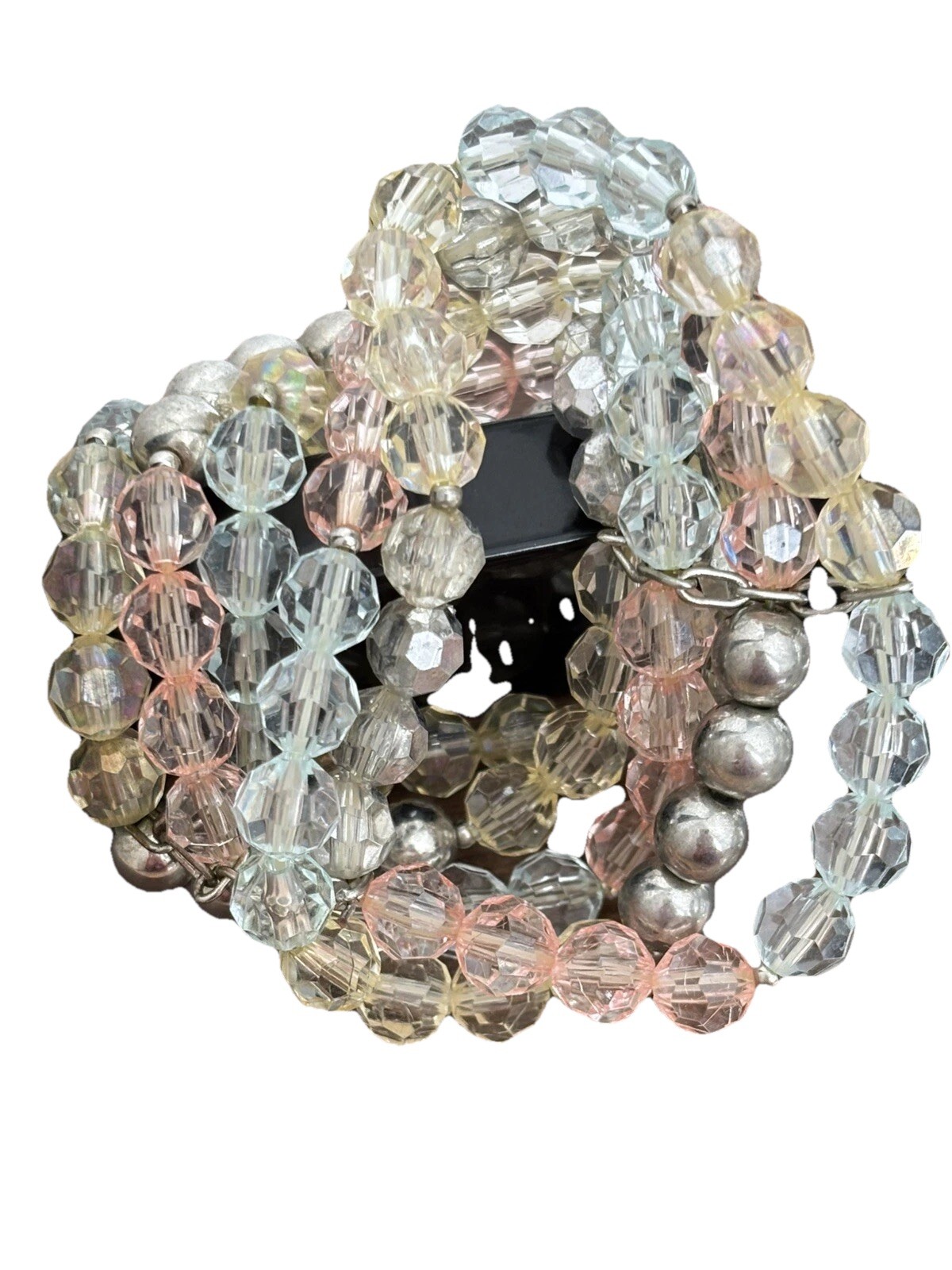 Pastel Beaded Stretch Bracelet Bundle/ Fits Wrist Size 6/ Silver Tone Beads