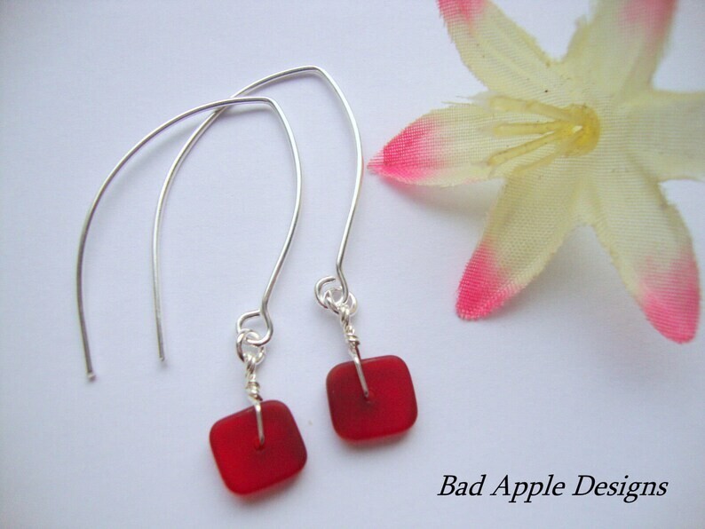 Flat, Forward-Facing, Dainty Frosted Sea Glass Silver Marquise Earrings, Jewelry
