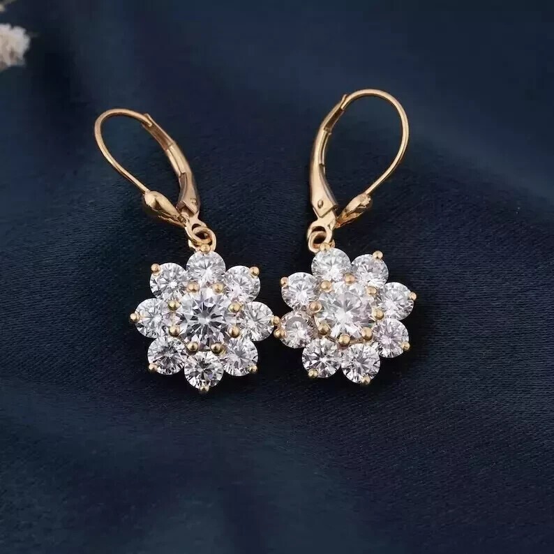 2Ct Round Cut Simulated Diamond Drop Dangle Earrings 14k Yellow Gold Plated