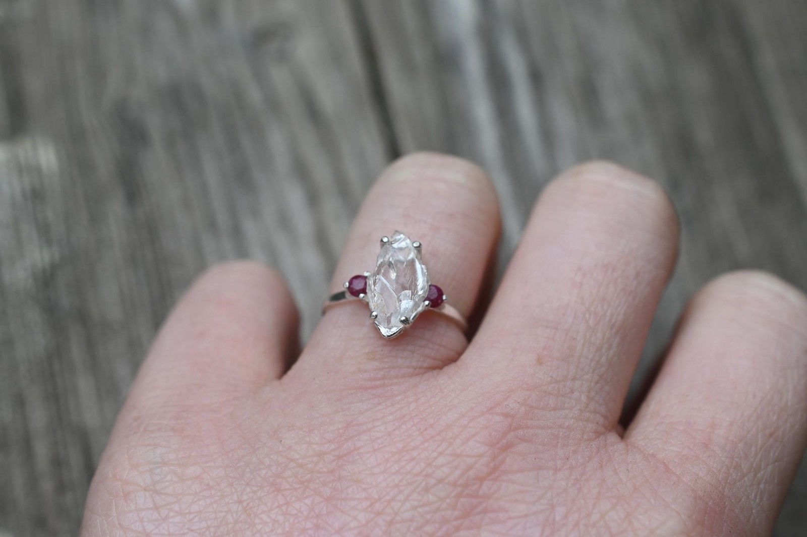 Engagement ring Ruby and Lake County diamond sterling silver size 3 4 5 6 7 8 9