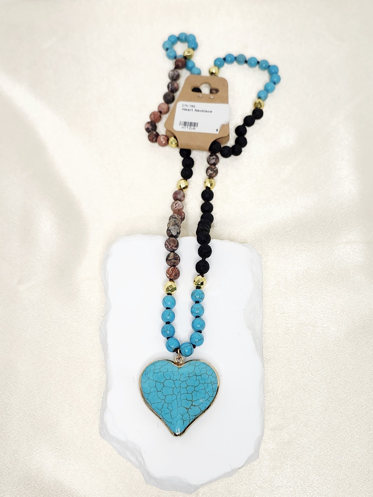 PalmBeach Jewelry Turquoise, Jasper & Lava Stone Beaded Heart Pendant Necklace