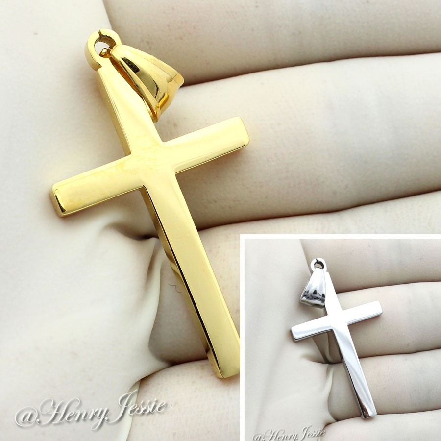 MEN WOMEN Stainless Steel Gold/Silver/Black Plated Simple Plain Cross Pendant*29