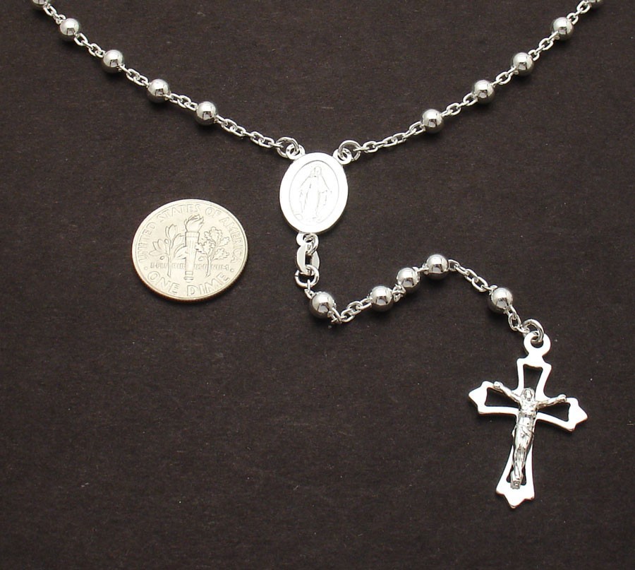 24″ 4mm Polished Solid Rosary Rosario Chain Necklace Real 925 Sterling Silver