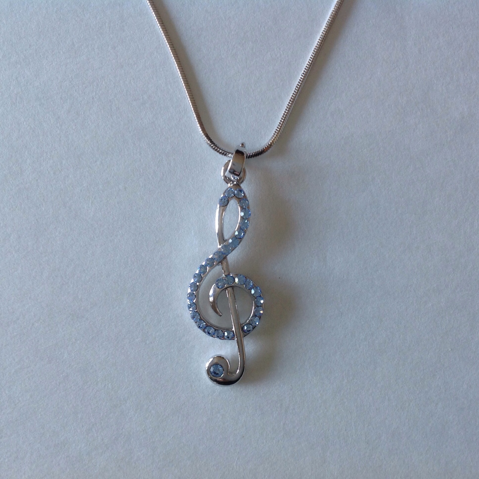 New Fashion silver chain music notes necklace pendant Rhinestone BLUE