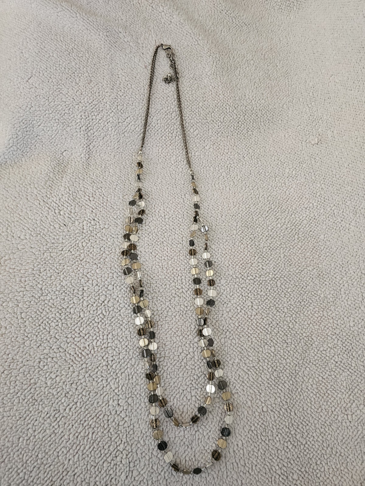Chico’s Coin Long Bib Necklace Mixed Metal Layered Signed Chicos Jewelry 41″