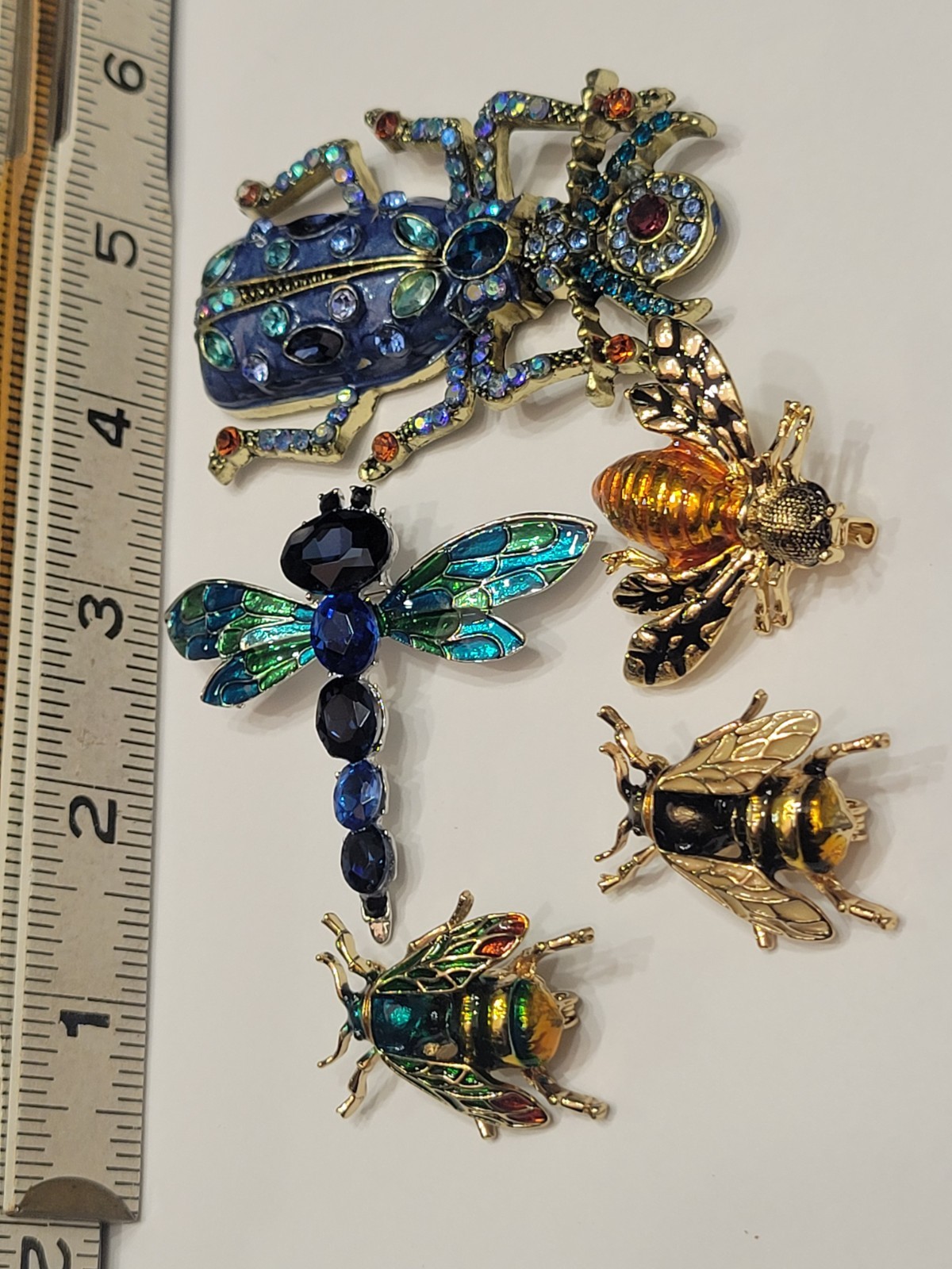 Rhinestone Floral Beetle Dragonfly Bee Bug Insect Brooch Pin Lot CA USA P133