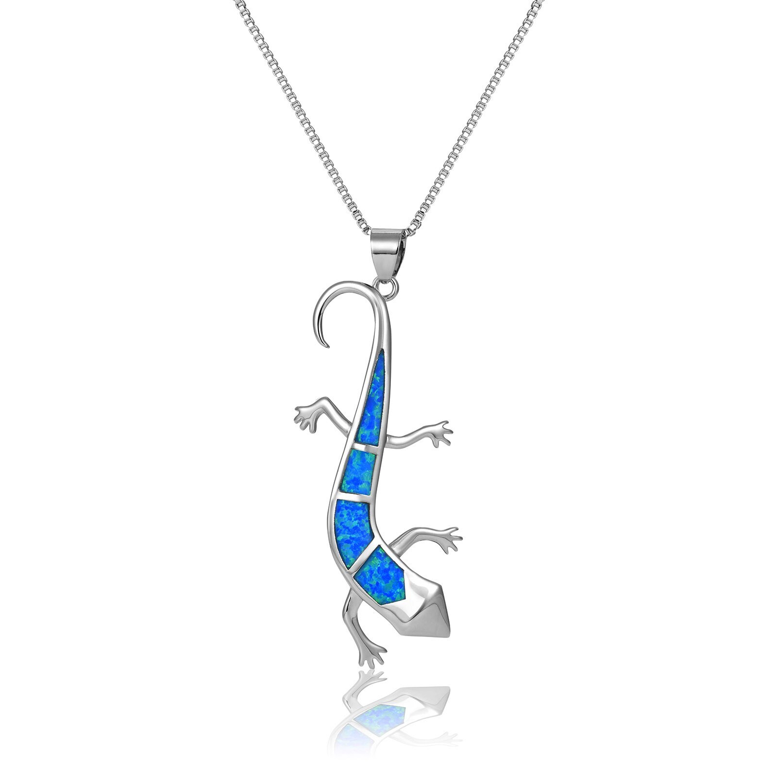 Hawaii Blue Fire Opal Lizard Necklace pendants Silver Filled For Women Girls