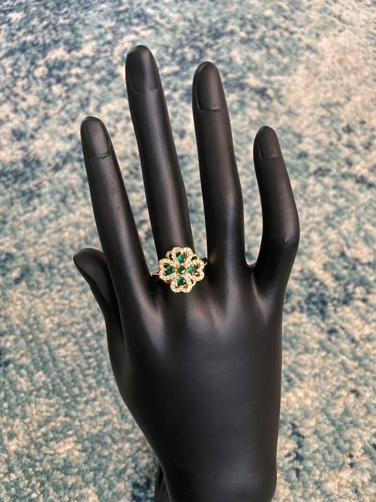 Four Leaf Clover Adjustable Opening Fidget Ring Anxiety Crystal *Spinning Ring*