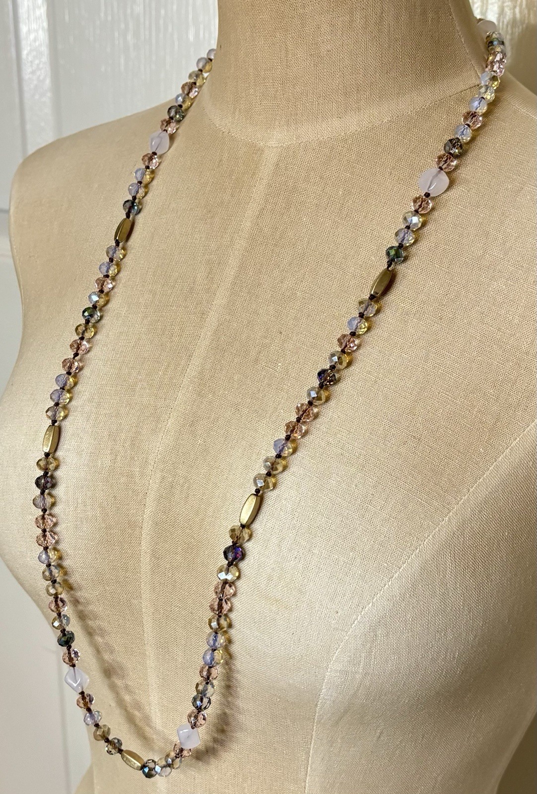 Plunder Design “OLIVER” Hand Knotted Cord 36″ Necklace Beautiful AB Crystals