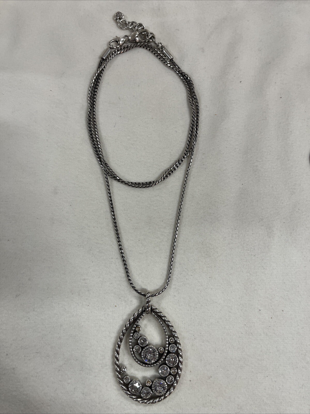 Brighton Silver Toned Halo Clear Crystal Convertible Necklace 38 Inches
