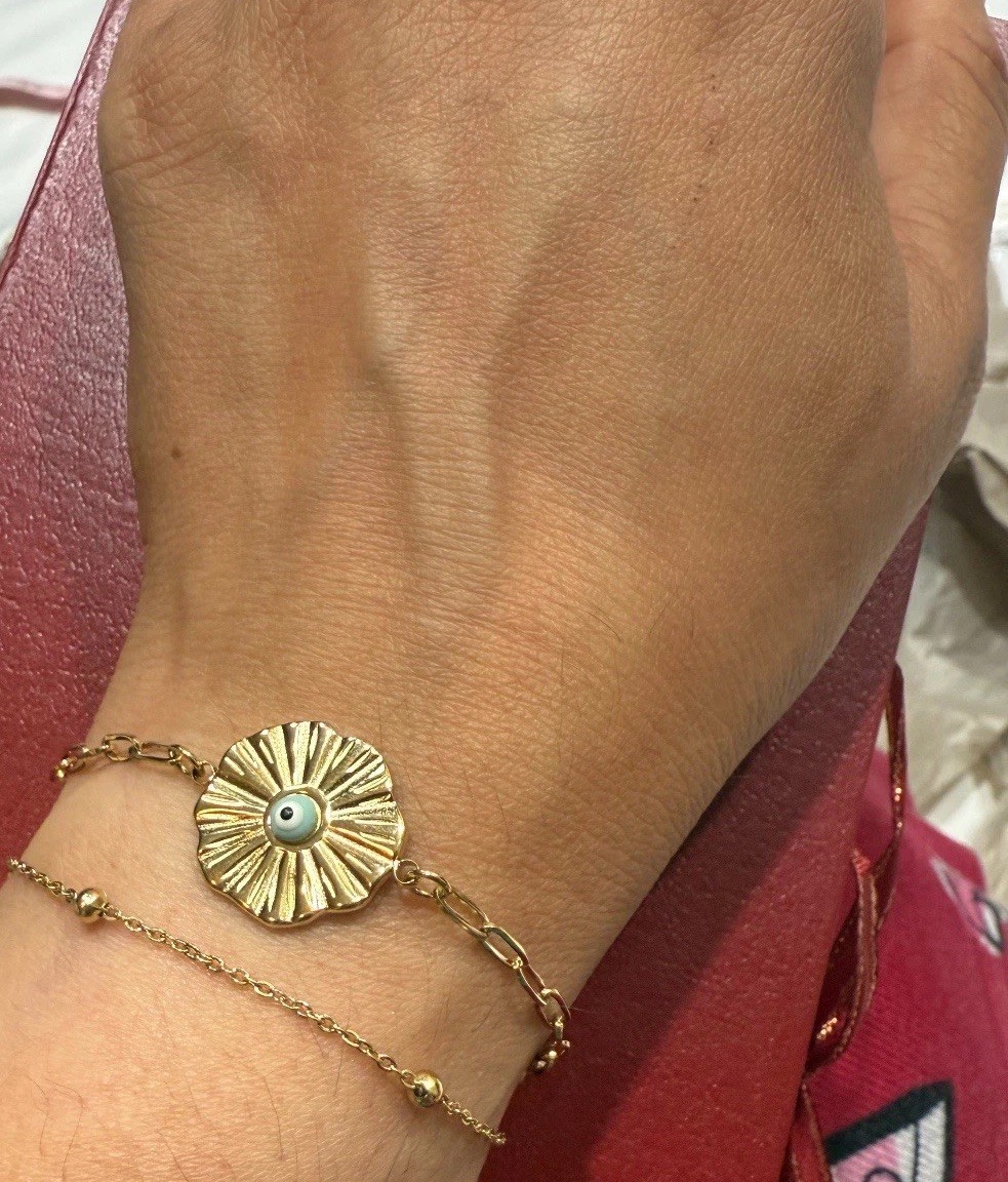 Dainty Gold Evil Eye Sunburst Bracelet Adjustable Layered Protection Jewelry