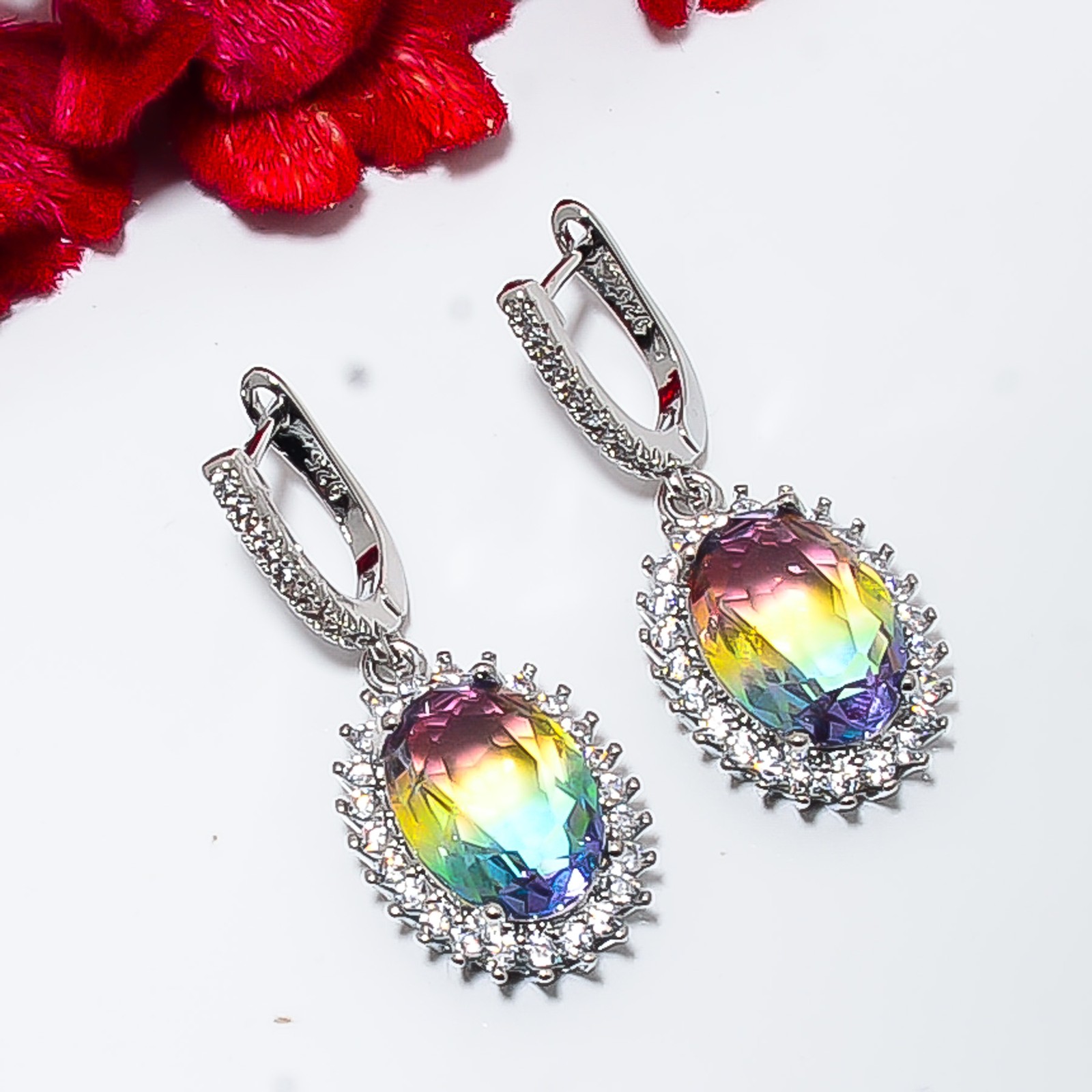 Bi-Colour Tourmaline & Cz 925 Sterling Silver Earring 1.40″ E158645