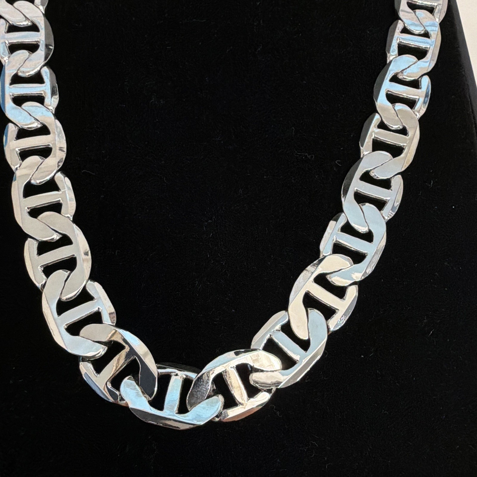 Silver Curb Link Chain Necklace, Rhodium Plated, Lobster Clasp, Nickel-Free