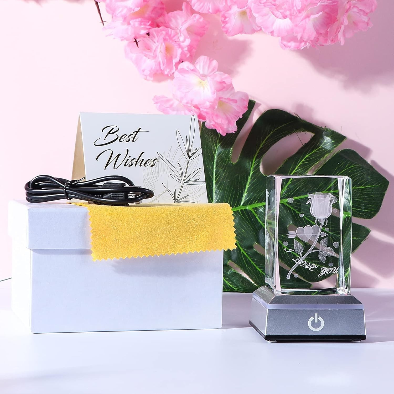 Crystal Rose Night Light Gift, Romantic 3D Laser Flower for Anniversary Birthday
