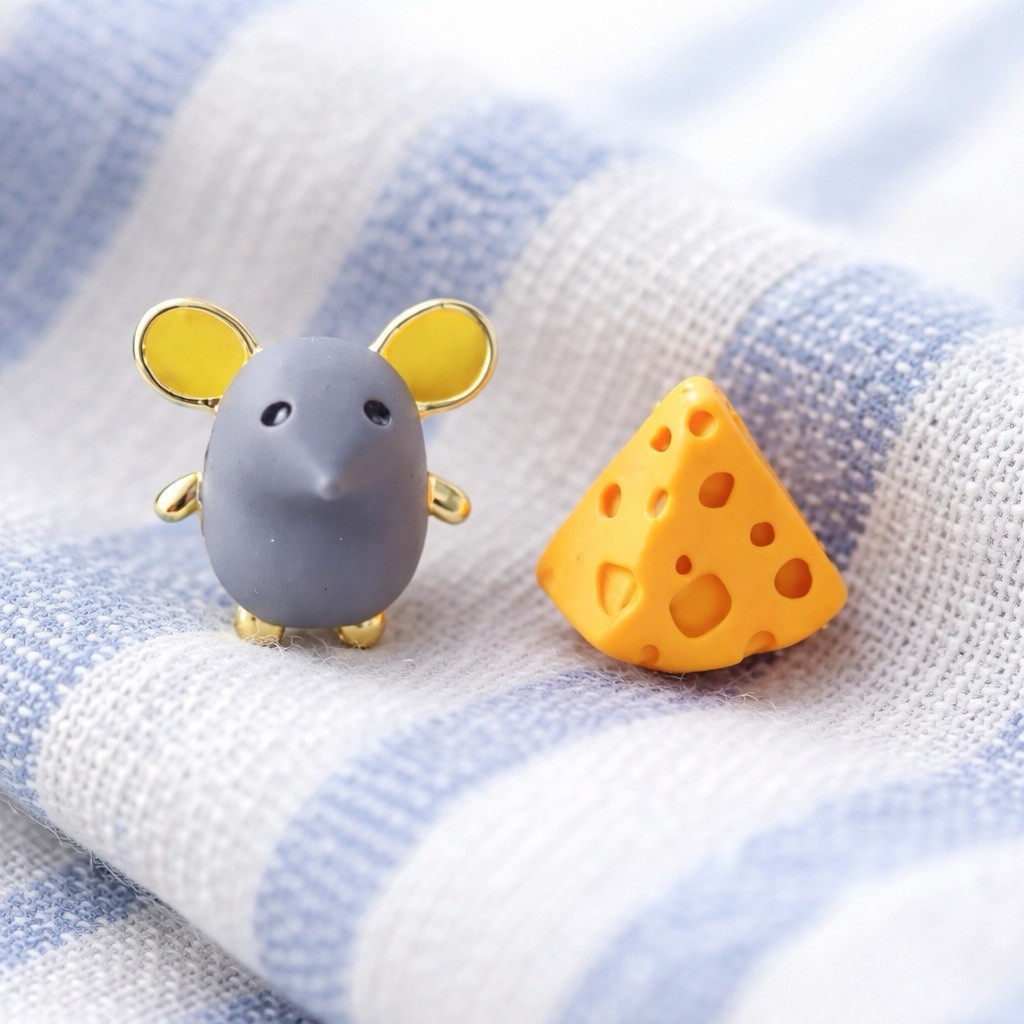 Baublebar Mouse Cheese Earrings Animal Stud Whimsical Cartoon Gold Mismatch CZ