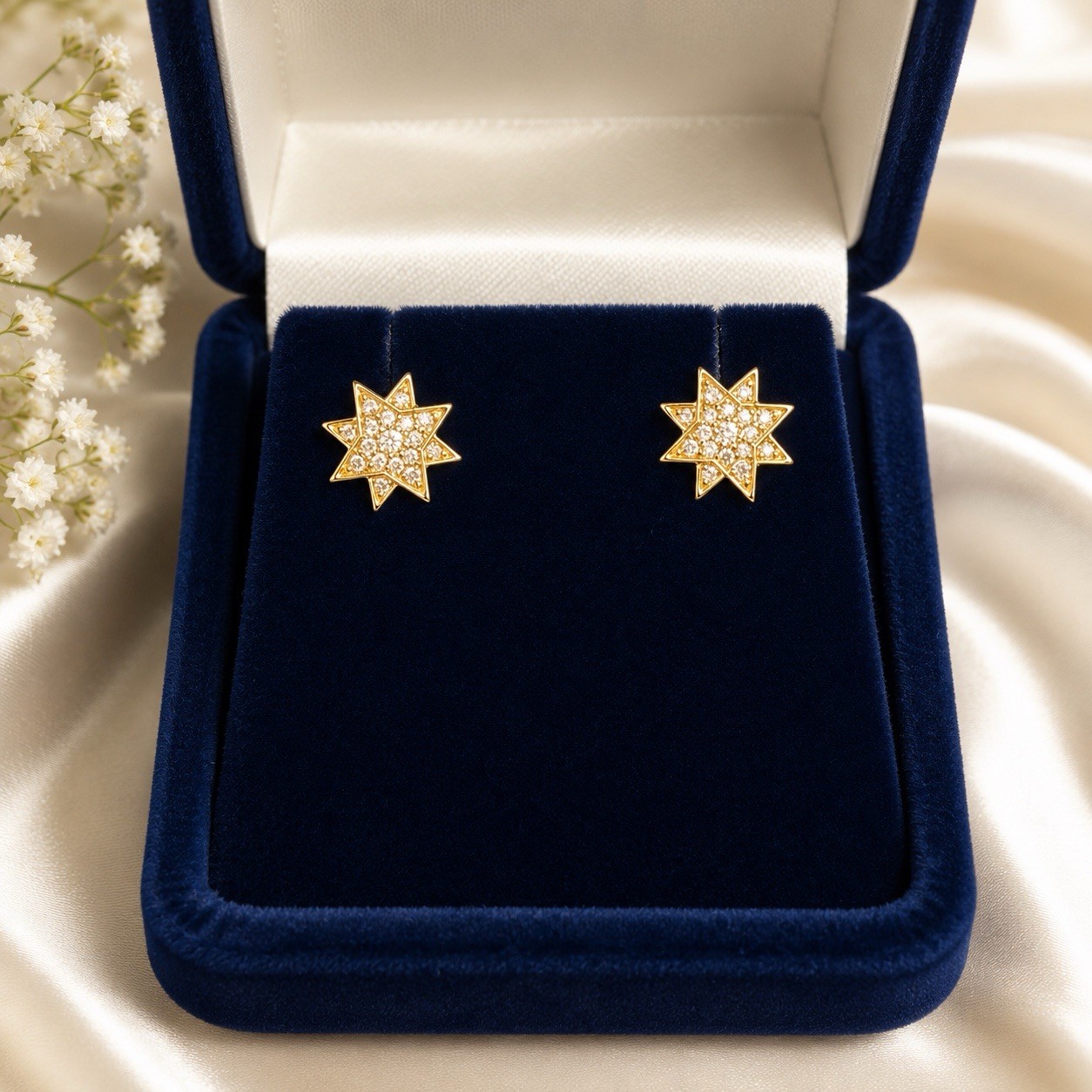 10Kt Gold Lab diamonds Pave star stud style earrings screwback 0.8g #91388