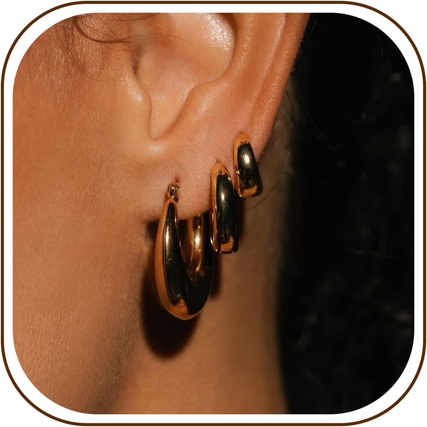 Chunky Gold Hoop Earrings for Women, 3 Pairs 14K Gold Plated/Silver Chunky Hoop