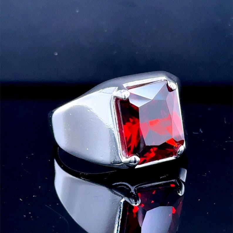 Red Garnet Ring 925 Sterling Silver Ring Mens Signet Ring Gift For Boyfriend
