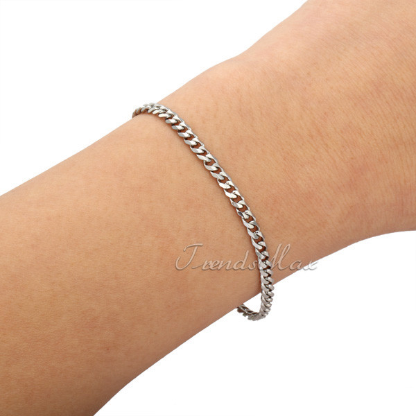 3-11MM 7-11″ Silver Stainless Steel Curb Cuban Chain Bracelet Hand Wrist Jewelry