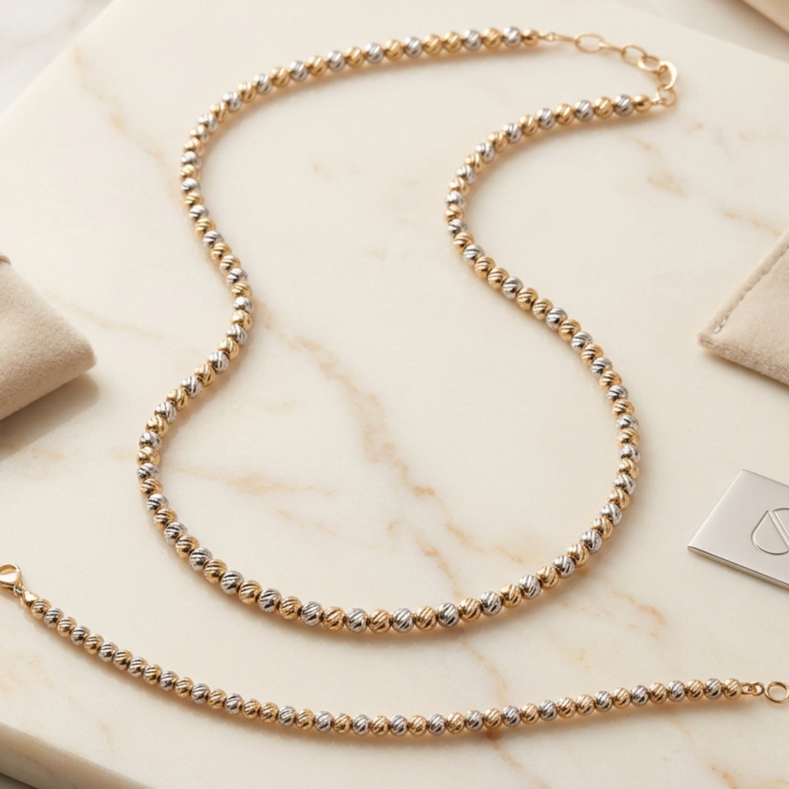 Mixed Metal Necklace Bracelet Set Gold Silver Stainless Steel Gift For Her