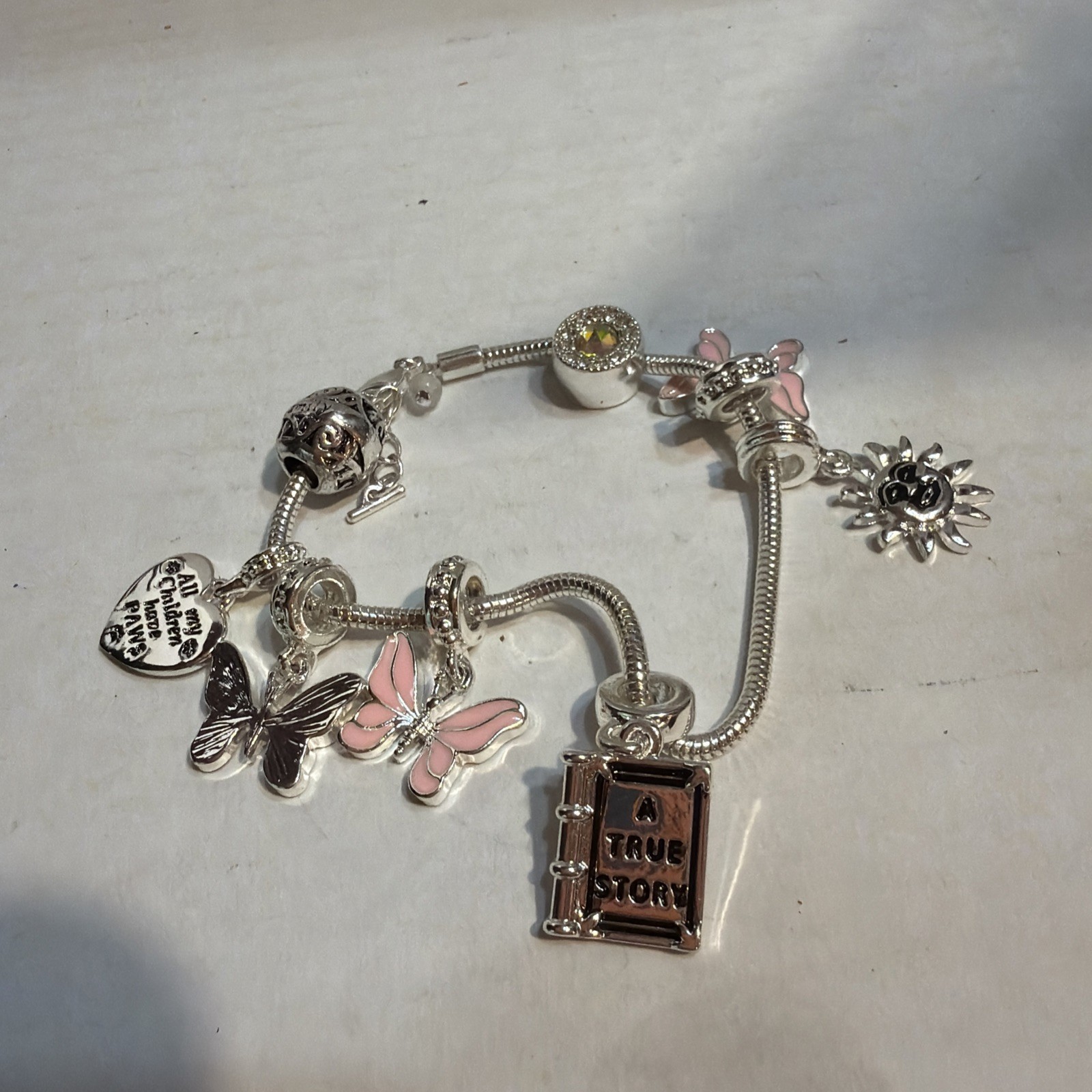 Avon Silver Tone Starter Charm Bracelet Hearts Butterfly More Free Ship 3B