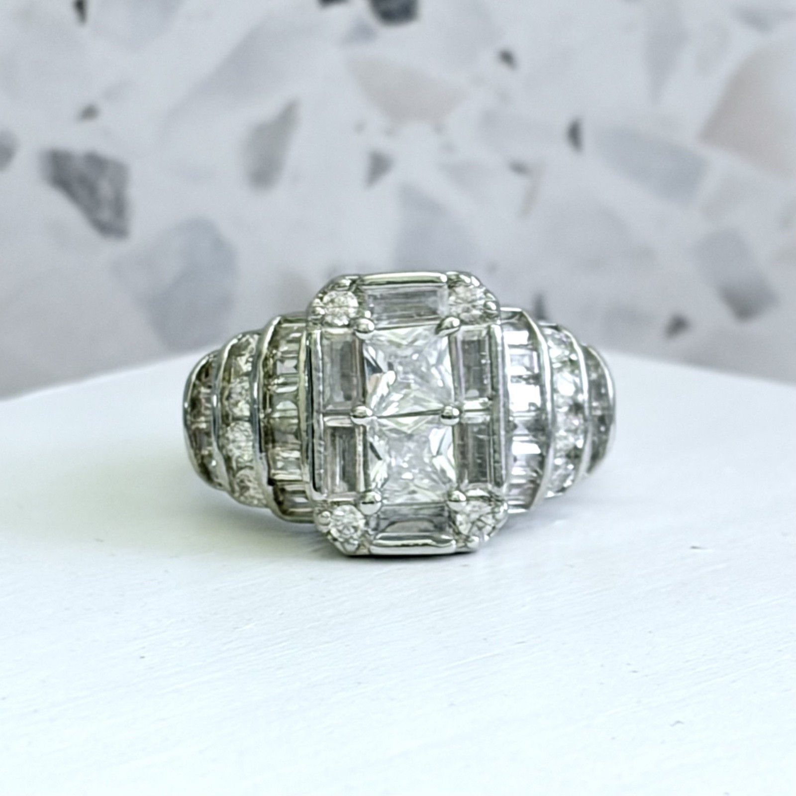2.15 CT Princess Cut Sapphire 14k Gold 925 Sterling Cocktail Women’s Ring