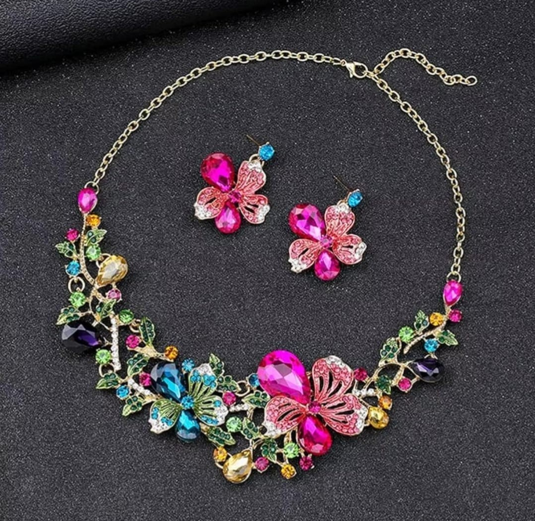 Indian bollywood pink creted stones pendent with matching earrings for women